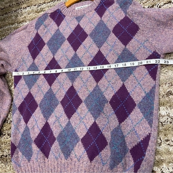 Vintage Brian MacNeil Shetland Wool Sweater Argyle Purple Crew Neck - Picture 7 of 8